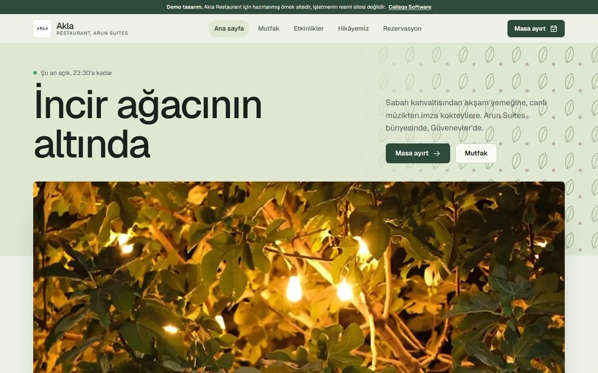 Akla Restaurant web sitesi ana sayfa