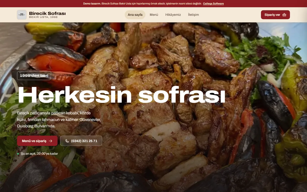 Birecik Sofrası web sitesi ana sayfa